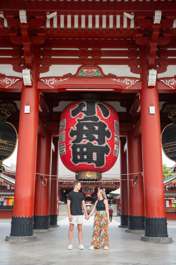 Me and my partner standing outside of Senso-ji during my 10 day Japan itinerary.