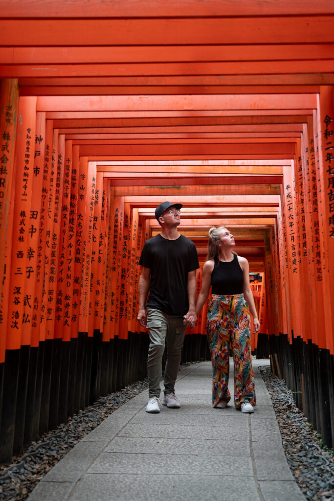 Us inside of Fushimi Inari Shrine on our 10 day Japan itinerary.