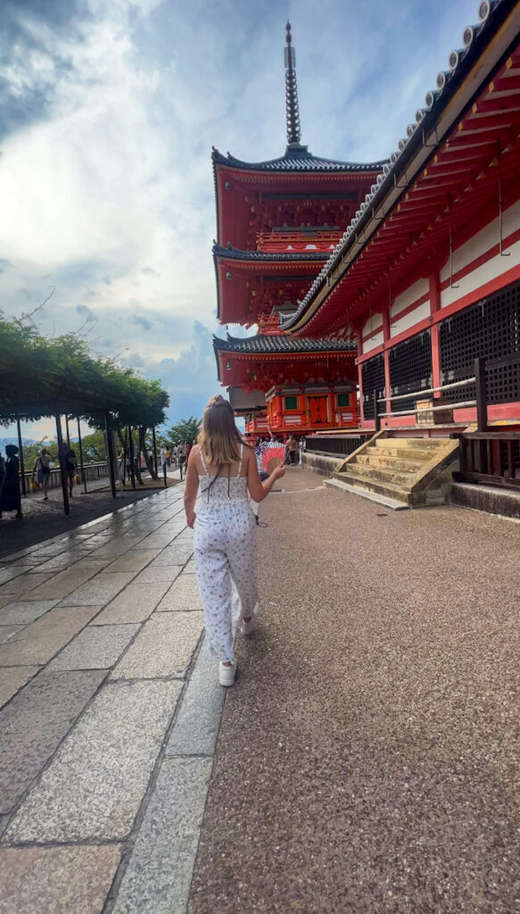 Me walking at Kiyomizu-dera Temple during my 10 day Japan itinerary.