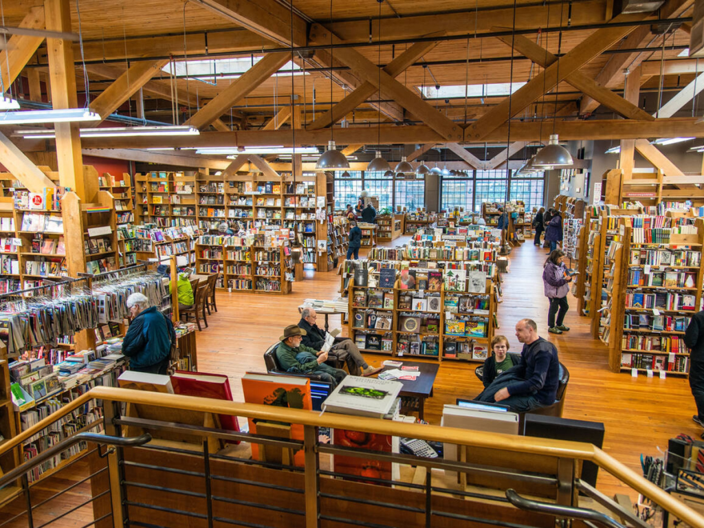 Cozy interior of Elliott Bay Book Company in Seattle, a top local bookstore featured in this Seattle travel guide.